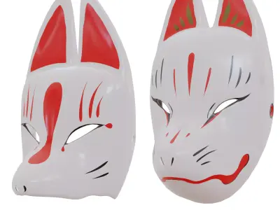 Kitsune masks 2in1 Noh Theatre Mask Japanese  3D model