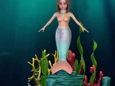 mermaid Character Low-poly 3D model