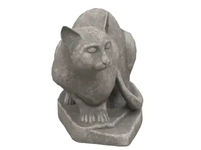 Sitting cat stone statues Low-poly 3D model