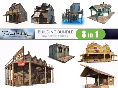 Wild West Building Bundle LOW POLY PBR Low-poly 3D model