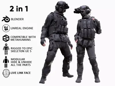 Mens and Womens Military Uniforms 4  3D Model Pack