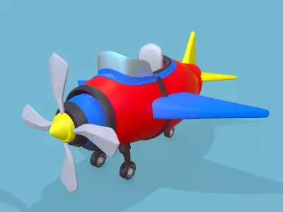 Cartoon plane Low-poly 3D model 2
