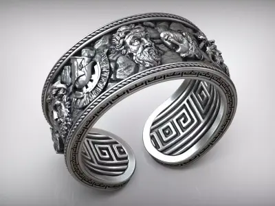 Antique Greek Olympus Gods Statue Ruins Meander Adjustable Ring  3D print model
