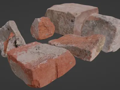 Brick Pieces  Low-poly 3D model