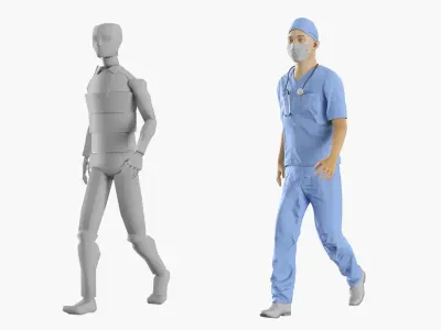  Operating Room Doctor T Pose Blue Rigged 