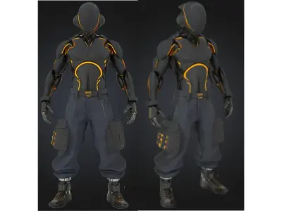Black Futuristic Cyborg Character Low-poly 3D model