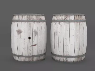 White Wooden barrel  Low-poly 3D model