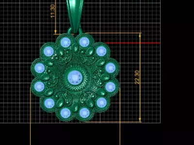 Ornate Floral Clock  Inspired Gold Pendant 3D print model