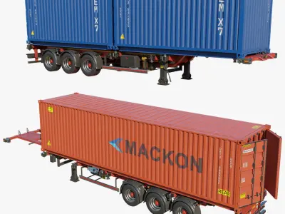 Container Carrier Trailer 02 All PBR Unity UE Textures 3D model