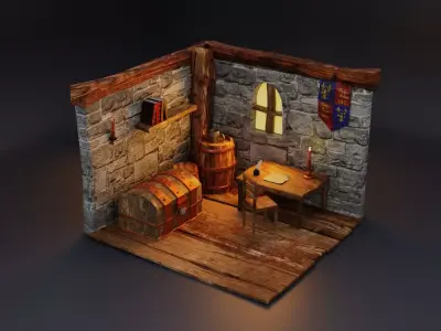 Medieval Study room remake  Low-poly 3D model