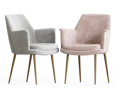 Dining Set two velvet chairs with gold legs 3D model