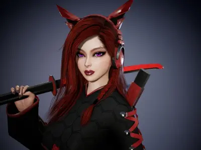 Sci-fi Girl With Katana Low-poly 3D model