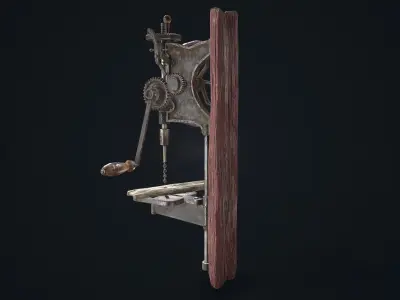 Driller machine with wooden handle Low-poly 3D model