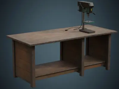 Drill Press And Workbench 1B Low-poly 3D model
