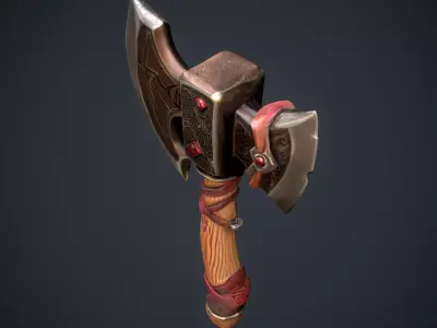 Stylized Fantasy Battle forge Axe Low-poly 3D model