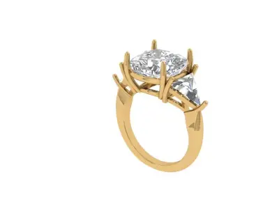 Cushion 3 Stone Bridal Ring 3D print model 6