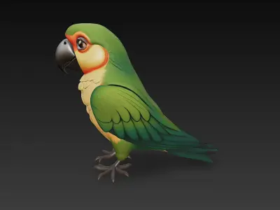 Parrot Green Realistic 3D Model Basic - Low Poly Realistic Low-poly 3D model