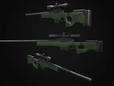Guns collection and other weapons in box Low-poly 3D model