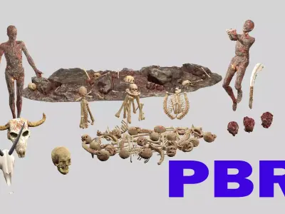 Horror Assets - Human Corpses Body Part Collection X4 Pack Low-poly 3D model