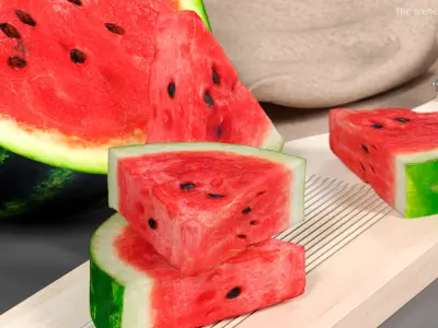 Fresh Food Watermelon Half with Cut Slices 3D model