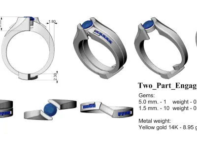 Two Part Engagement Ring 3D print model