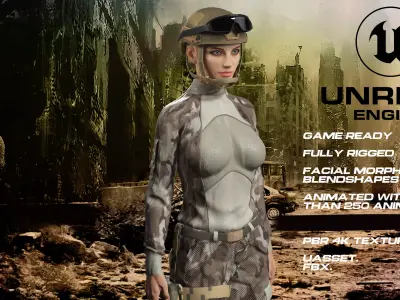 female soldier full rigged - game ready - animated  Low-poly 3D model