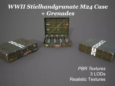 WWII Stielhandgranate M24 Case with Stielhandgranate M24 grenade Low-poly 3D model