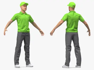  Delivery Service Man in Green Uniform Neutral Pose 