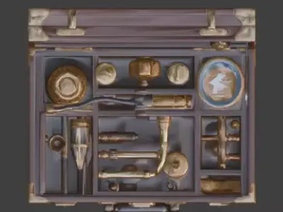 Stylized 3D Steampunk Open Mechanical Toolkit Low-poly 3D model