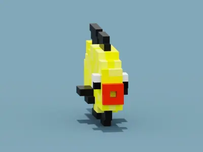 Yellow Fish Voxel Low-poly 3D model