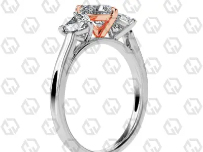 Ring 134 Heart 3 stone ring plain cathedral shank 3D print model