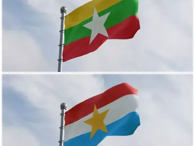 Animated Myanmar Flags 3D model