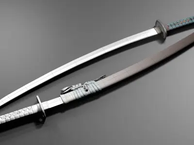 Katana samurai sword Low-poly 3D model 24