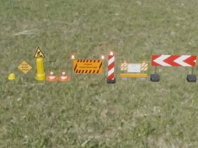Construction sight signs Collection Low-poly 3D model