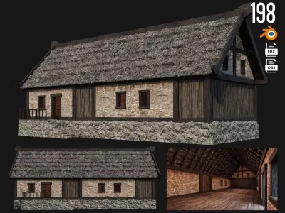 4 Old House Building Pack 4K Textures GameReady 197 to 200 Low-poly 3D model