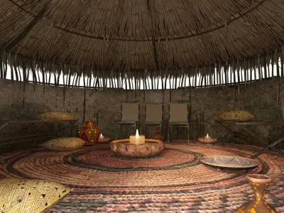 TRIBAL HUTS HOUSE  Low-poly 3D model