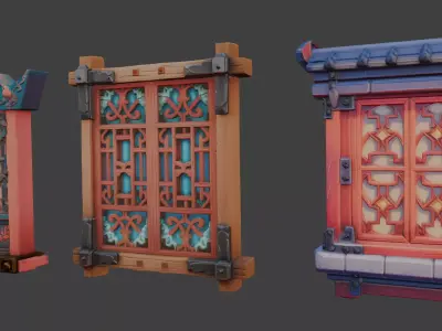 Free Stylized Chinese Windows Set Free 3D model