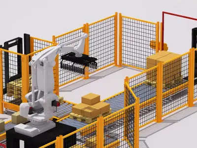 Palletizing Cell and Autonomous Forklift 3D model