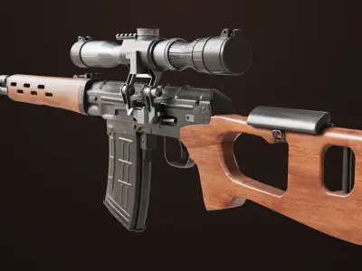 Sniper Rifle 01 Wood Rig All PBR Unity Ue Textures Low-poly 3D model