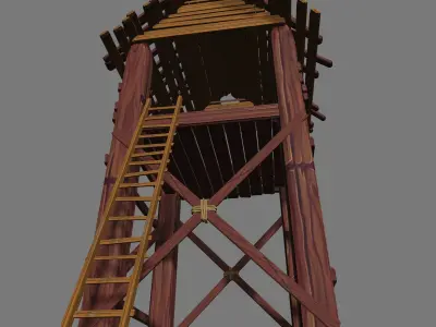 medieval cartoony watchtower Low-poly 3D model