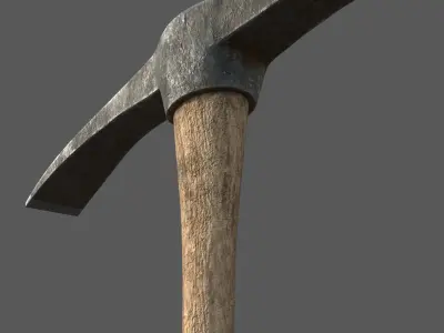 PBR Pickaxe hammer with wooden handle Low-poly 3D model