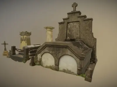 6x Grave crypt and crosses - cemetery colection Low-poly 3D model
