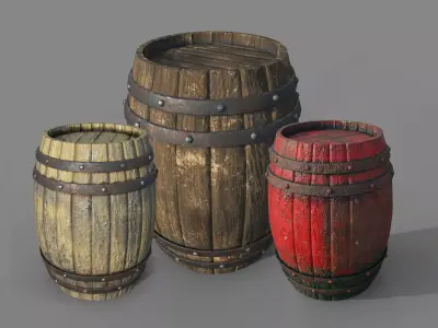 Wooden Barrel Set 3D model
