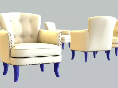 Vintage Chair Ivory Leather Upholstery NavyBlue Legs 3D model