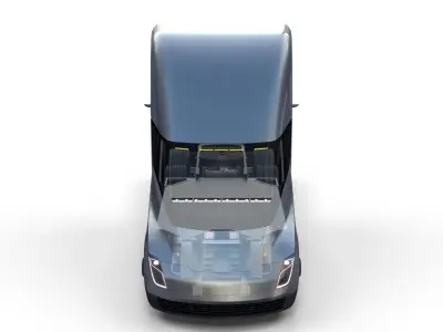 Tesla Truck with Chassis Interior and Trailer Silver 3D model