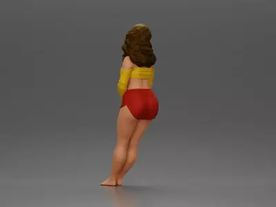 Woman in yellow top and red shorts leaning to wall 3D print model