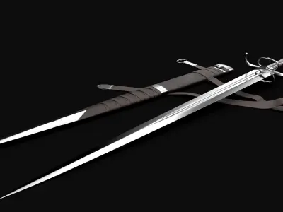 Longsword with scabbard and belt Low-poly 3D model