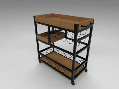 Wooden Serving Trolley 3D model purchase