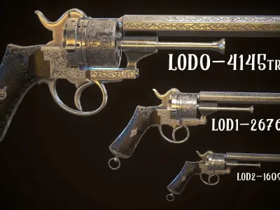 LEFAUCHEUX - Vintage Revolver Steel Low-poly 3D model