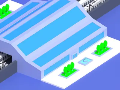 Cartoon High Speed Railway Station Low-poly 3D model